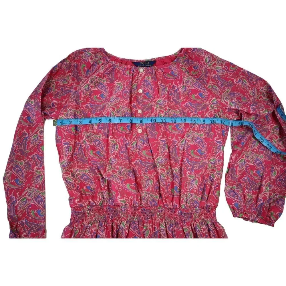 Polo Ralph Lauren‎ Girls Pink Paisley Cotton Batiste Dress Size 12